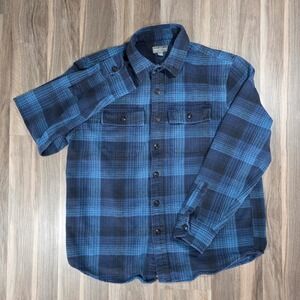 LL Bean Signature‎ Flannel Shirt Mens Large Blue Plaid Slim Fit Button Down L-R